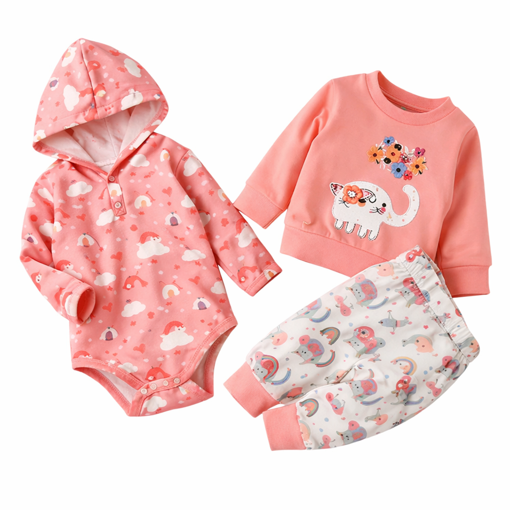 Pink Elephant 3-Piece Baby Outfit