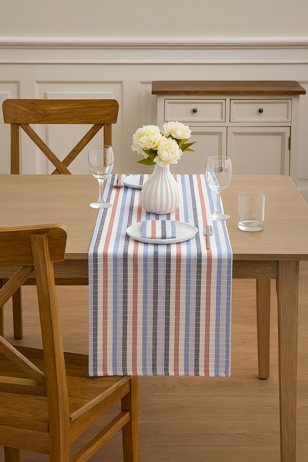Colorful Stitched Stripe Design Cotton Table Runner