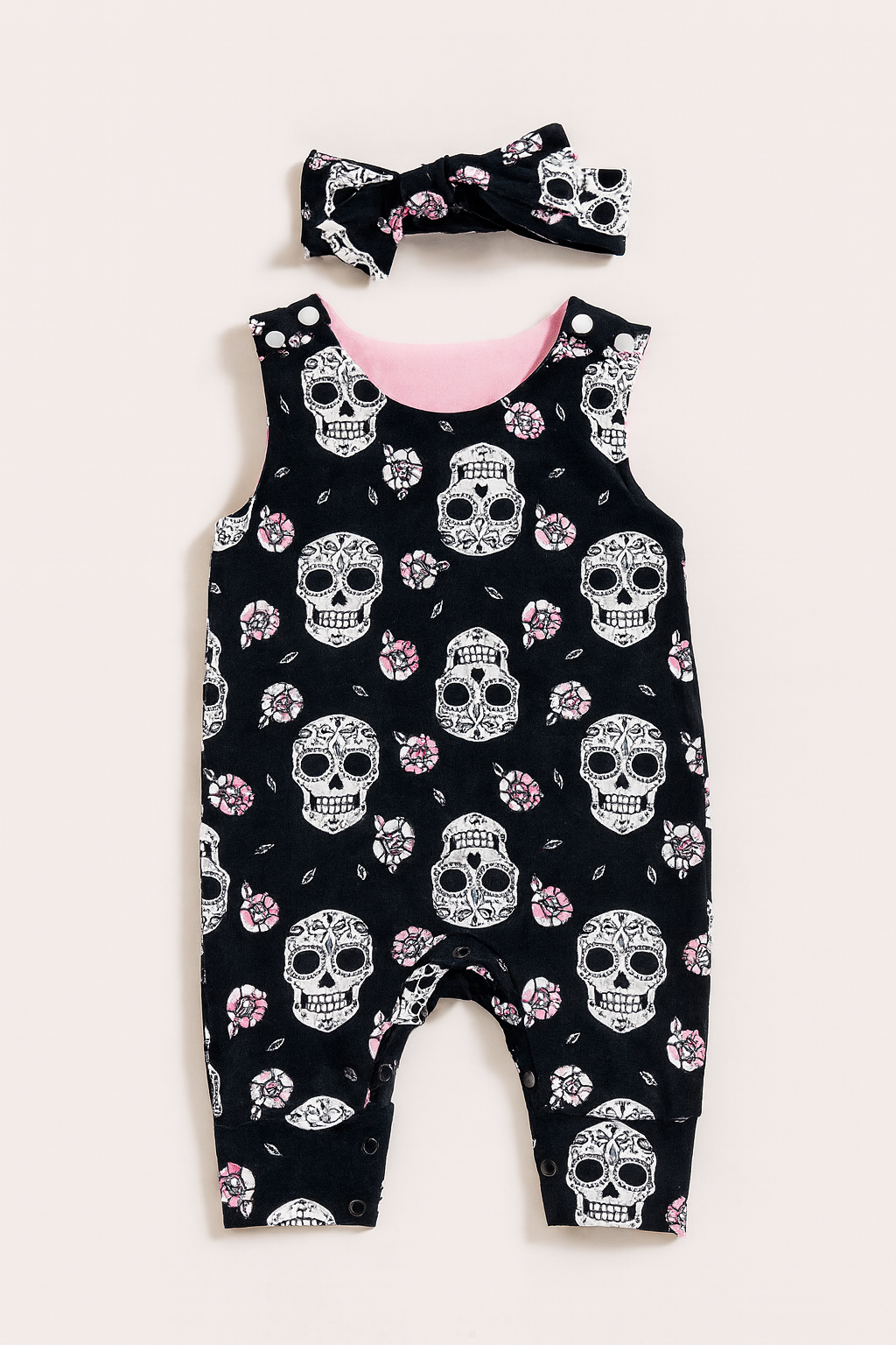 Skull Black Halloween Baby Romper & Headband