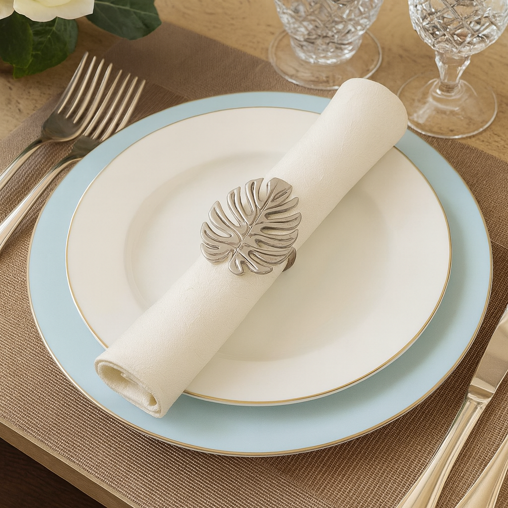 Silver Palm Tree Monstera Napkin Ring