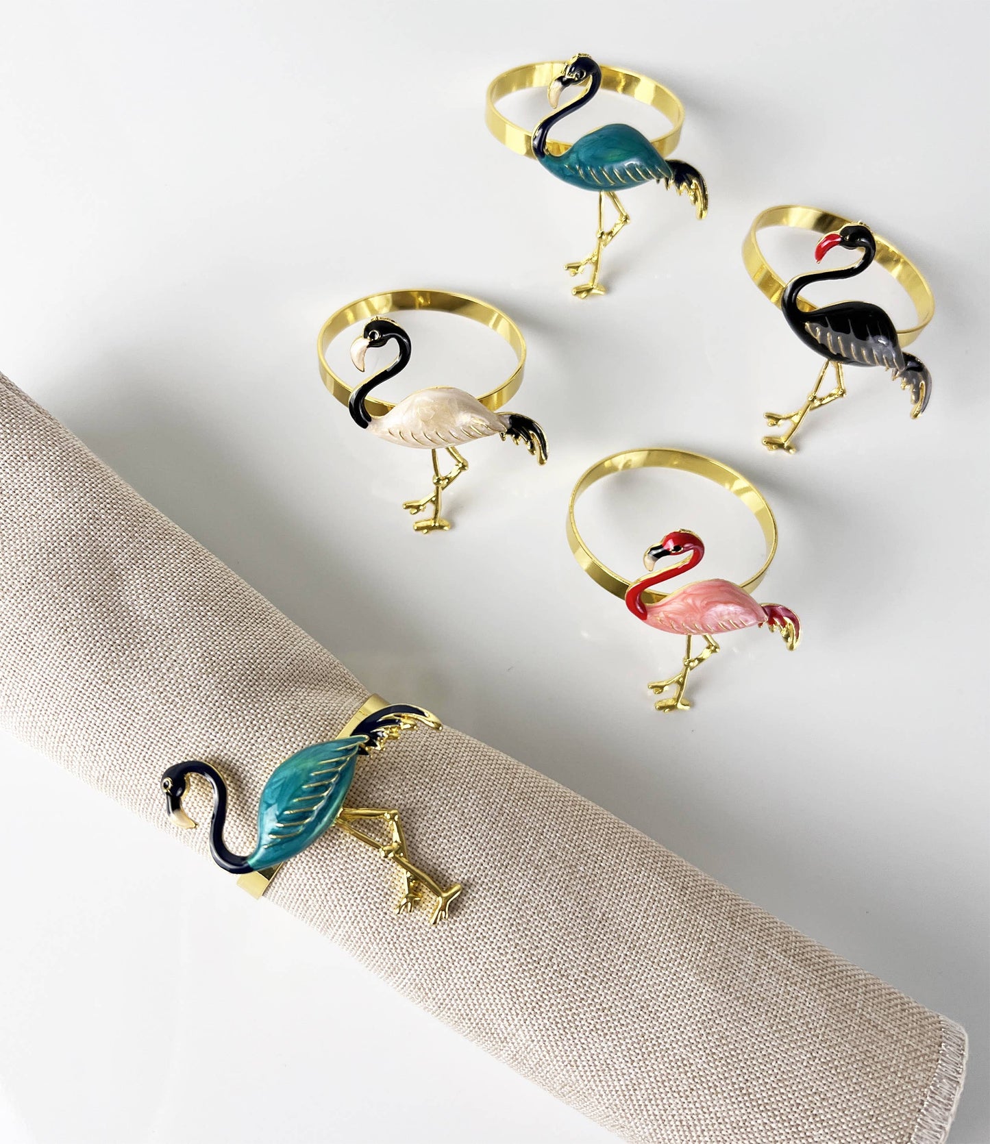Enamel Glazed Flamingo Metal Napkin Ring Holder