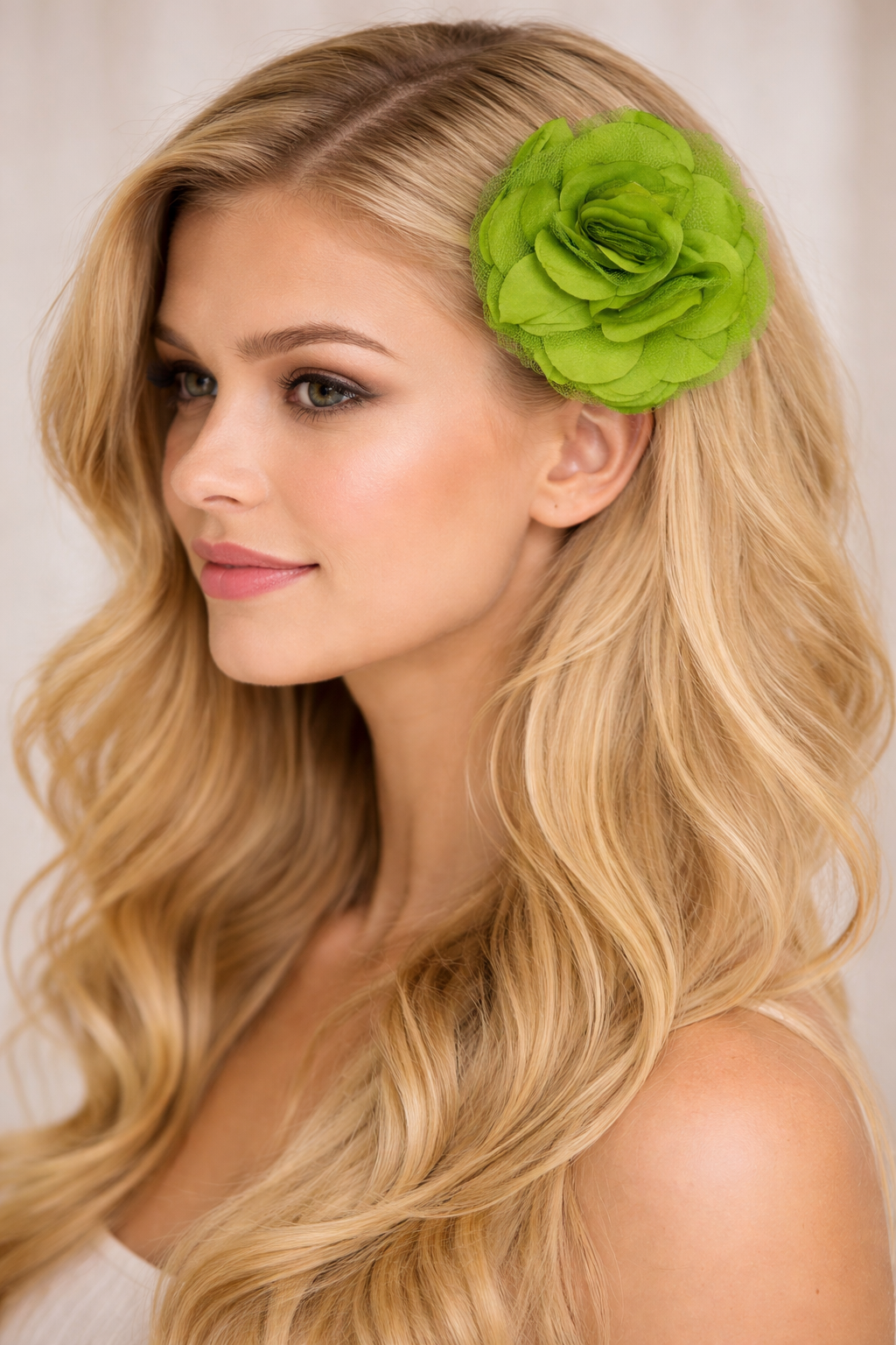 Apple Green 3.5" Tulle Flower Hair Clip