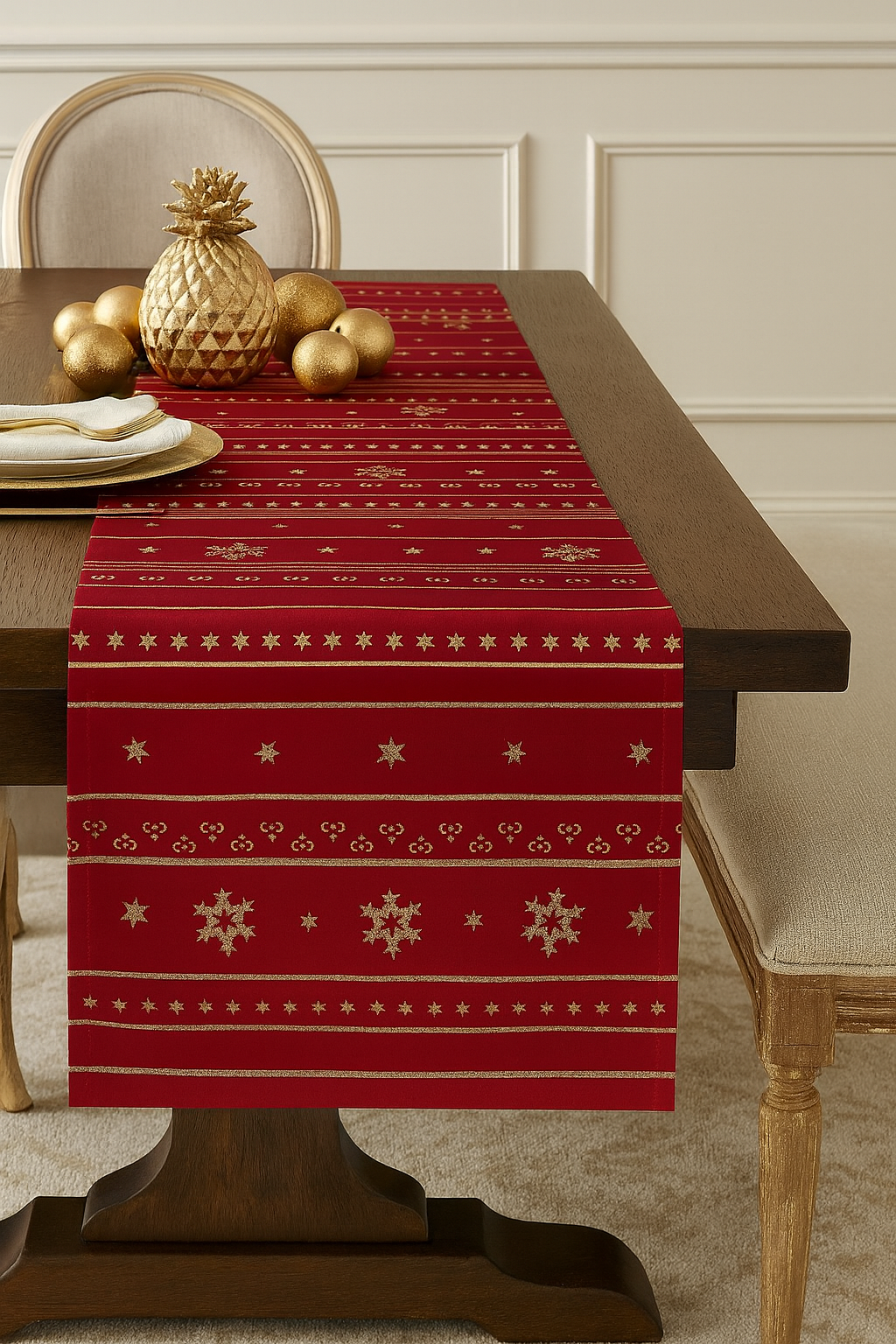 TBL0049 - Metallic Gold Burgundy Table Runner