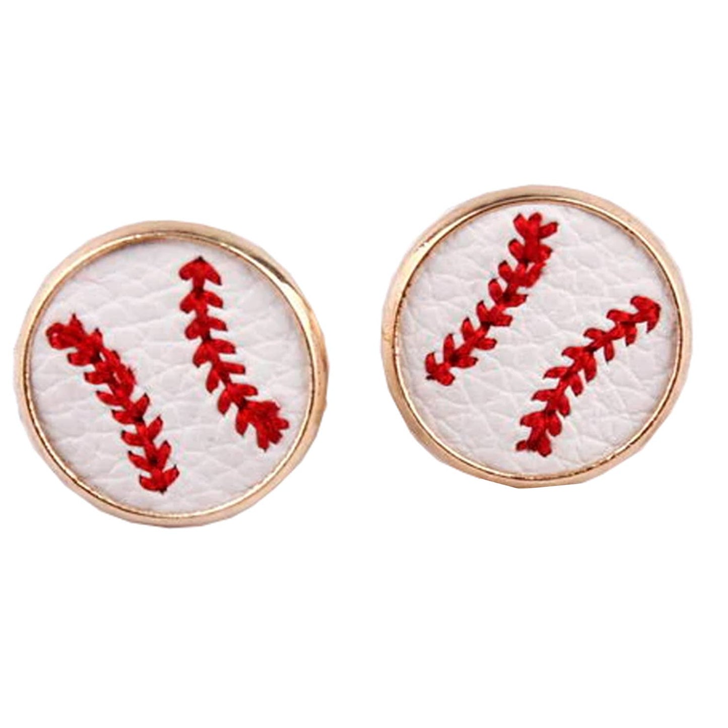 White Baseball Leather Stud Earrings