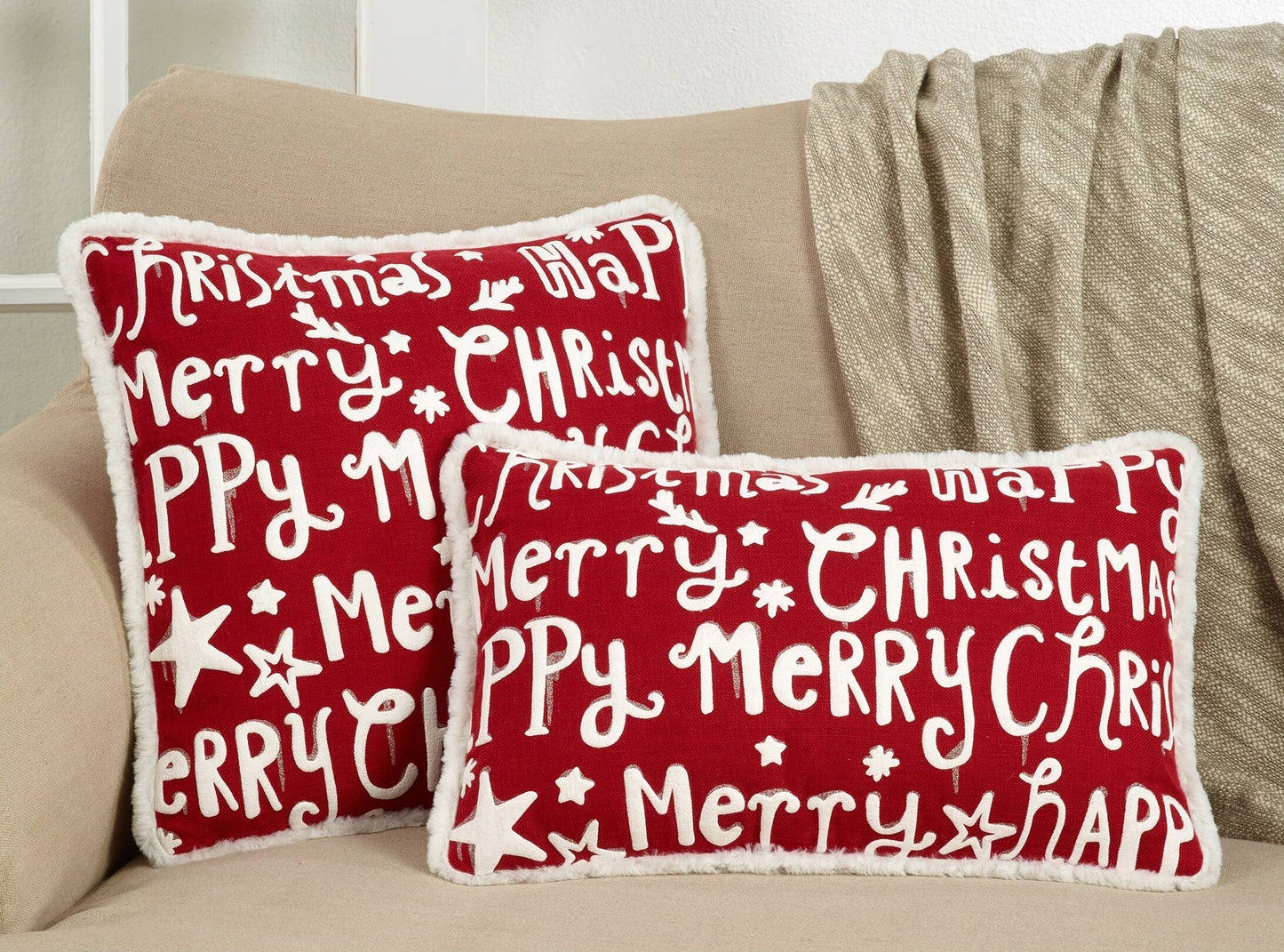 8801 - Red & White Merry Happy Christmas Throw Pillow