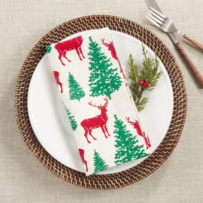 888 - Deer and Trees Cotton 20" Dinner Napkin
