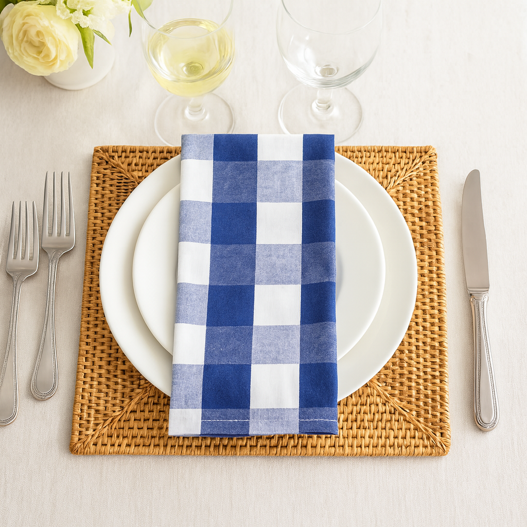 Navy-White Checkered Soft 20" Dinner Napkin