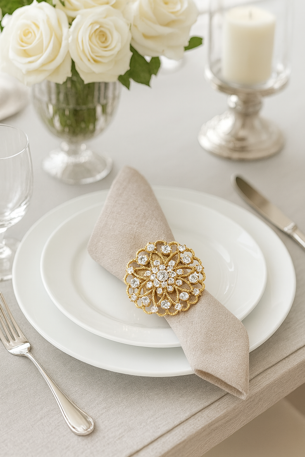 Gold Jeweled Crystal Flower Napkin Ring