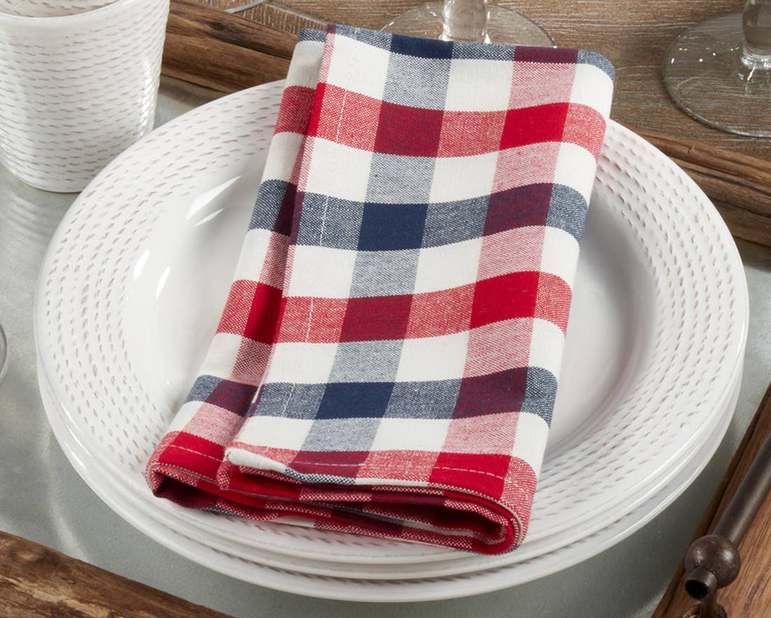 9023 - July 4th Gingham Check Pure Cotton Cloth Dinner Napkin