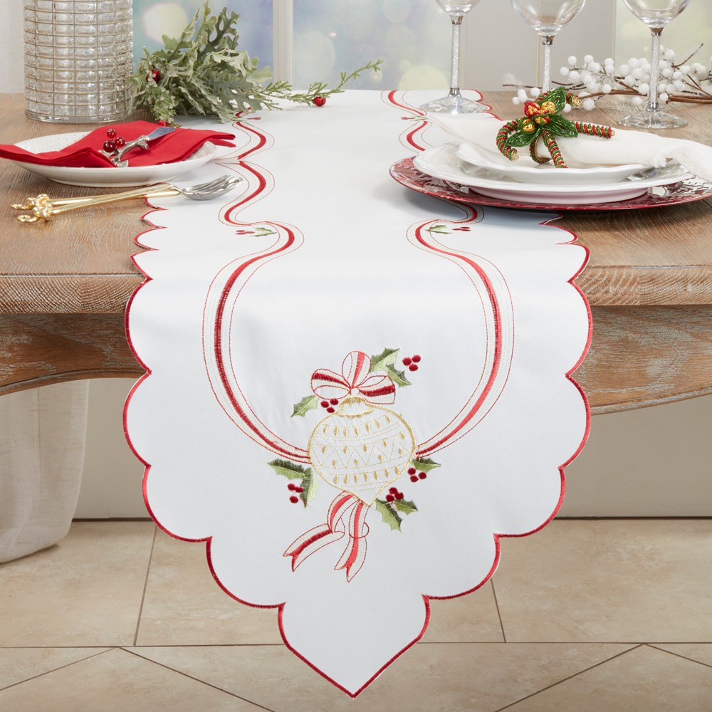 8532 - Ivory Embroidered Christmas Table Runner