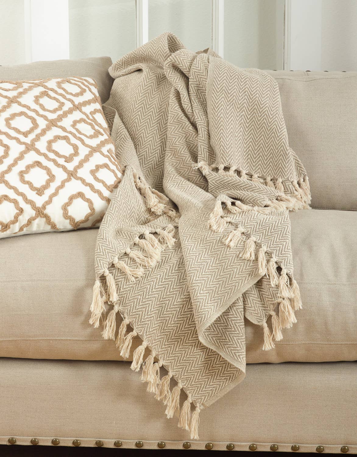 Natural Chevron Soft Cotton 50x60 Inch Throw Blanket