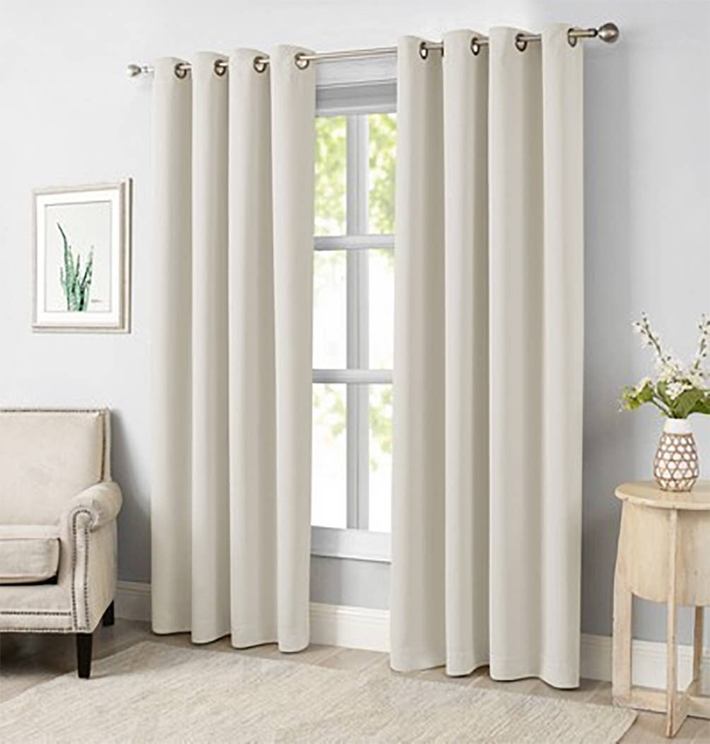 Set of Two Beige Solid Blackout Curtains