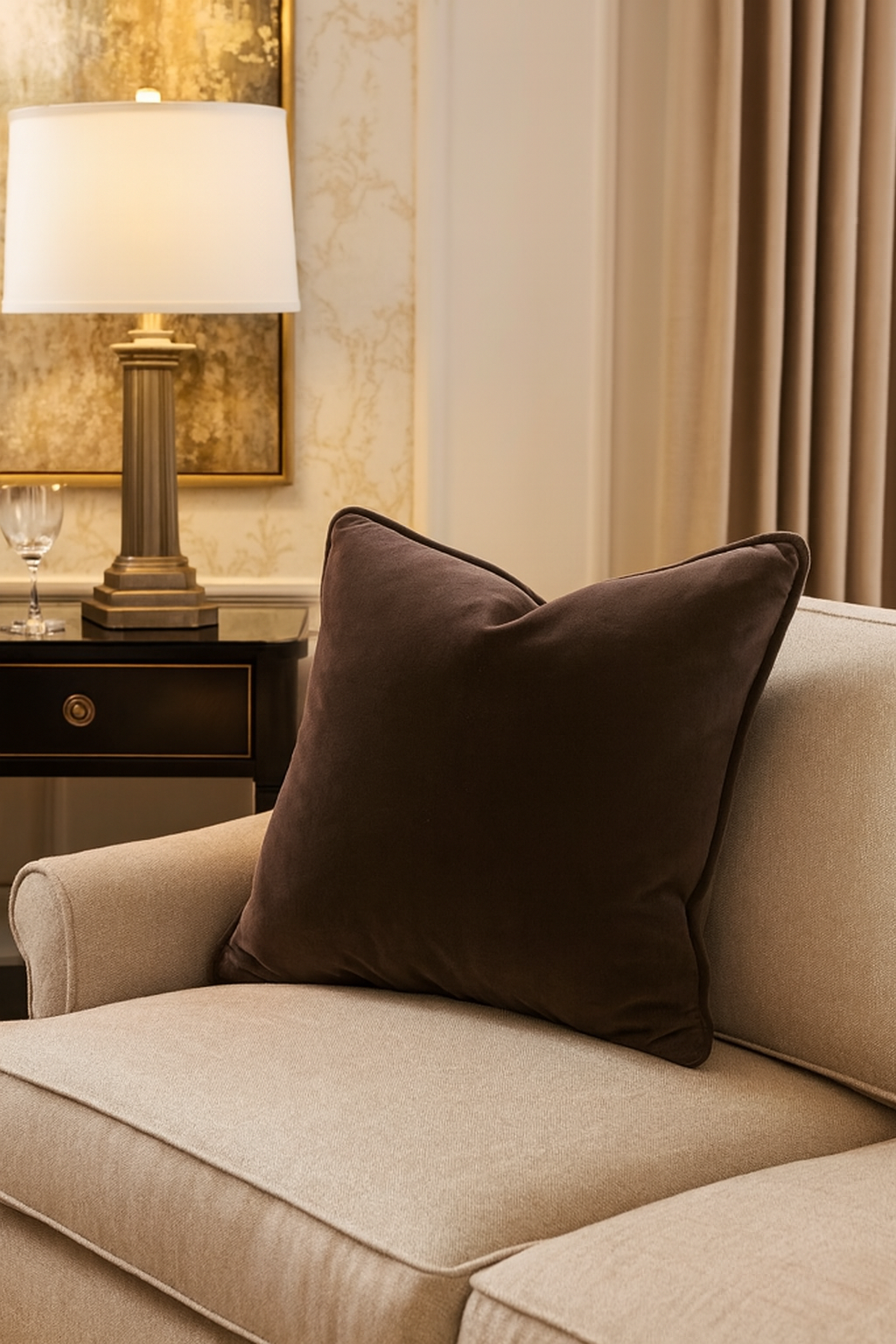 1176 - Brown Classic Velvet Down-Filled Decorative Throw Pillow