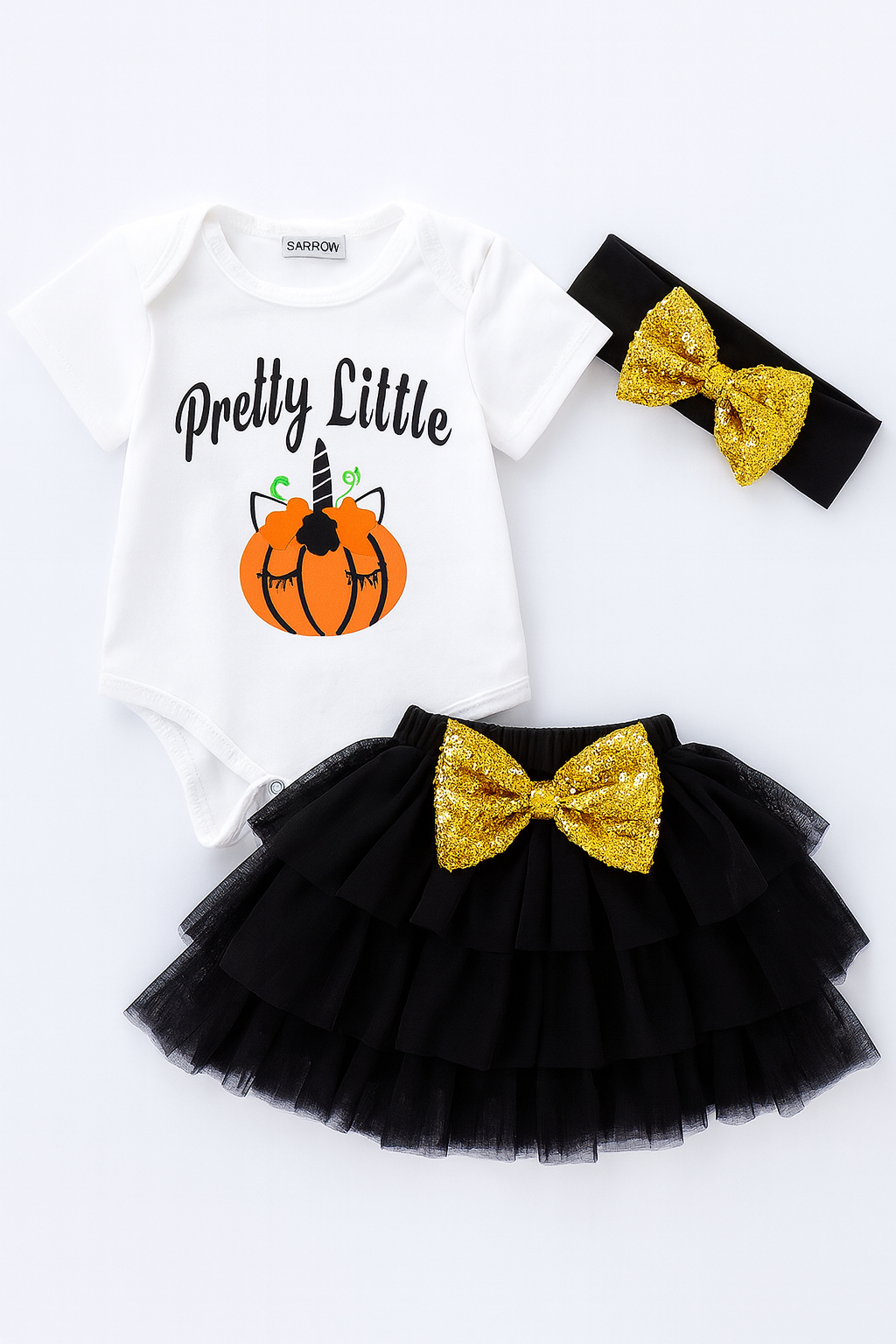Black-White Pretty Little Pumpkin 3pcs Baby Outfit