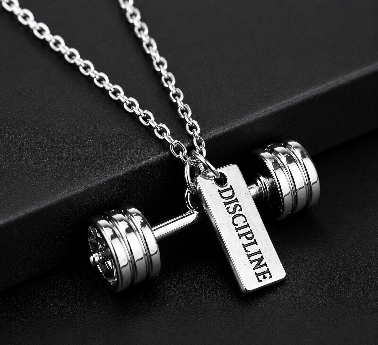 Silver Discipline Barbell Necklace