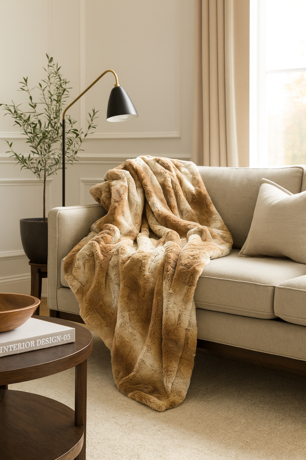 Natural Faux Fur Animal Print 50"x60" Throw Blanket