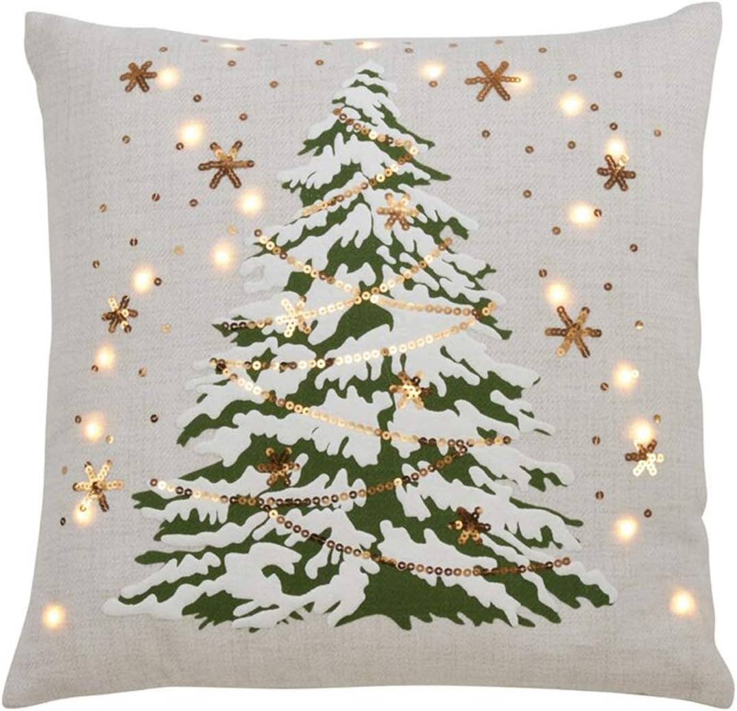 8970 - Christmas Tree LED Light Filled 18" Throw Pillow