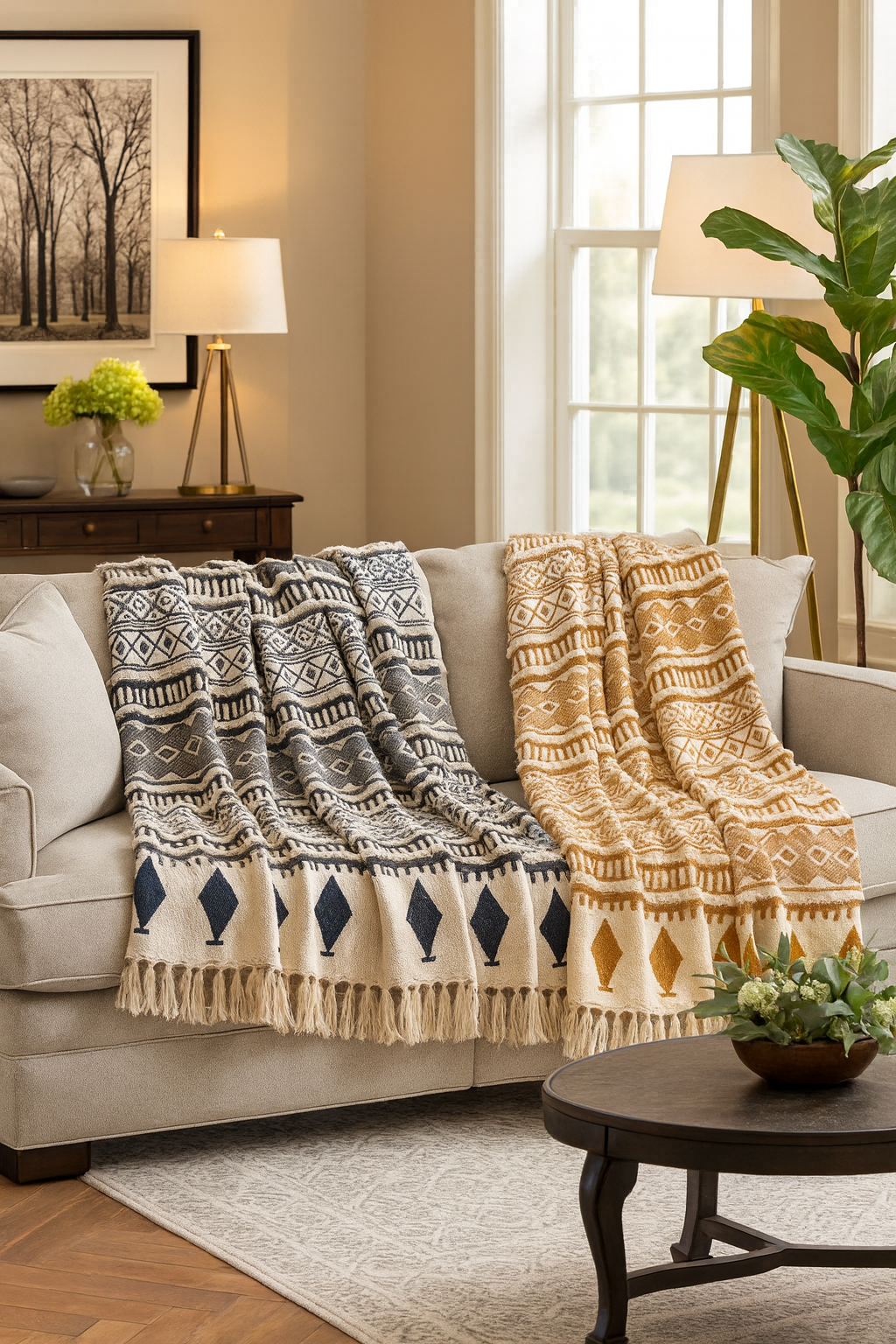 Embellished & Printed Cotton Throw Blanket - 50"W x 60"L