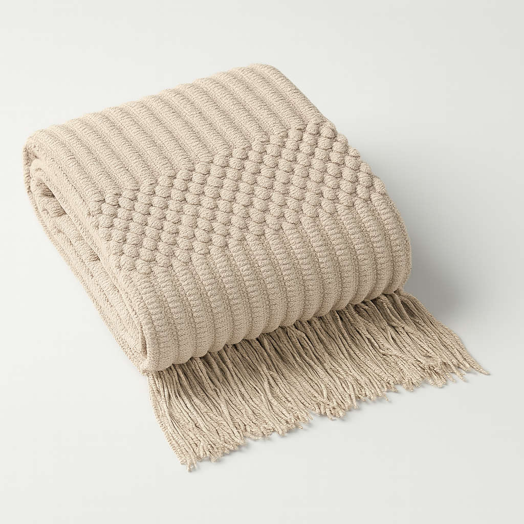 TH0037 - Beige Waffle Stripe 50x60 Inch Throw Blanket