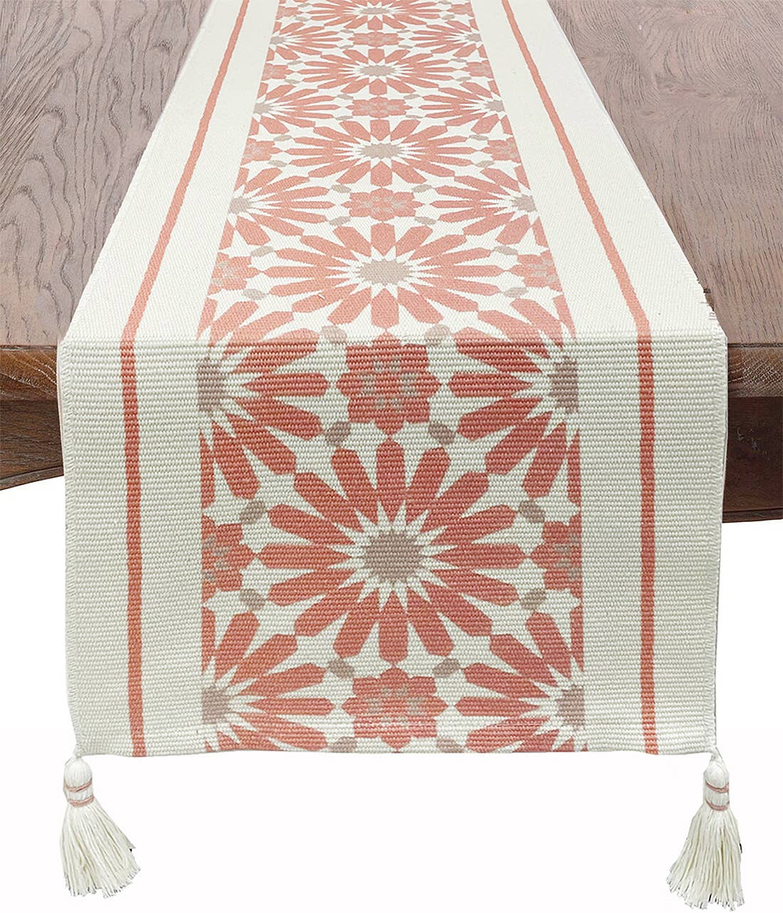 Pink Geometric Floral Cotton Table Runner