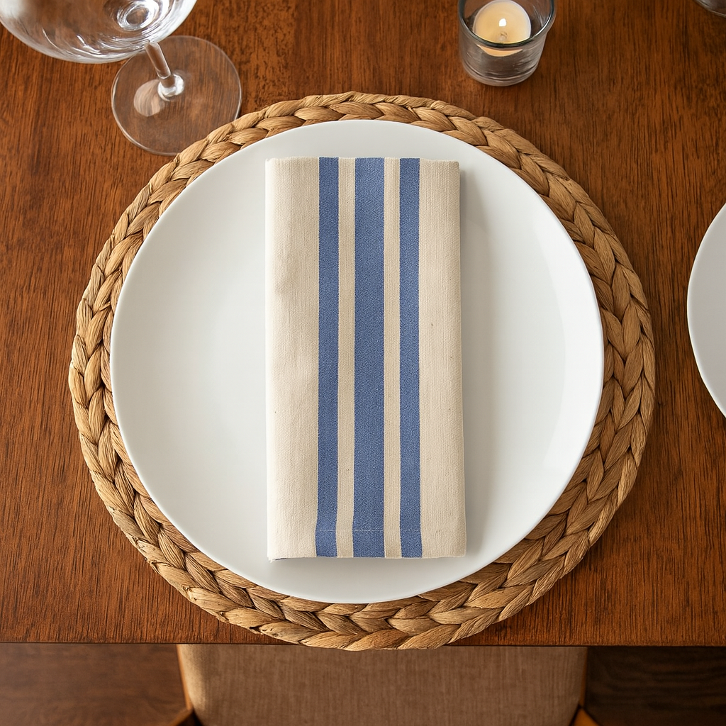 0808 - French Blue Stripe Cotton 20" Cloth Dinner Napkin