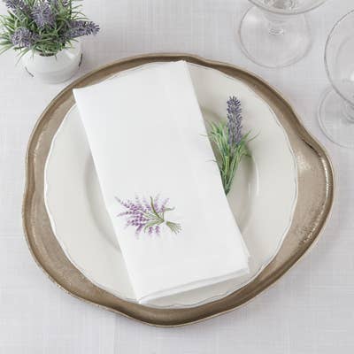 Embroidered Lavender White 20" Cloth Napkin