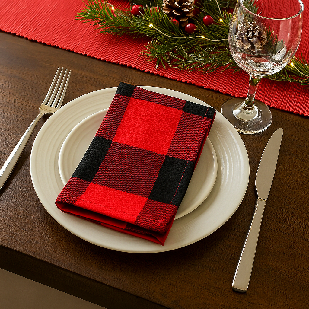 Buffalo Plaid Red Black Cotton 20" Cloth Napkin