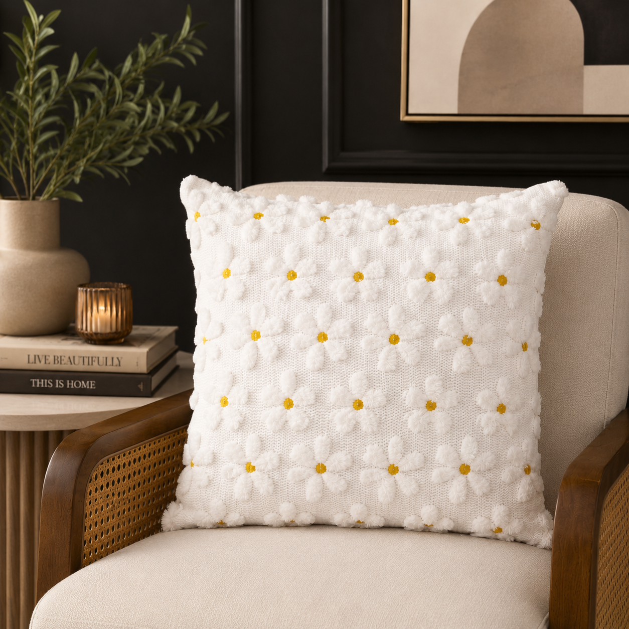 Daisy White 18" Throw Pillow