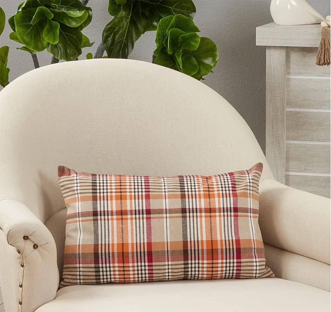 572P - Harvest Plaid Cotton Filled 12"x 20" Throw Pillow
