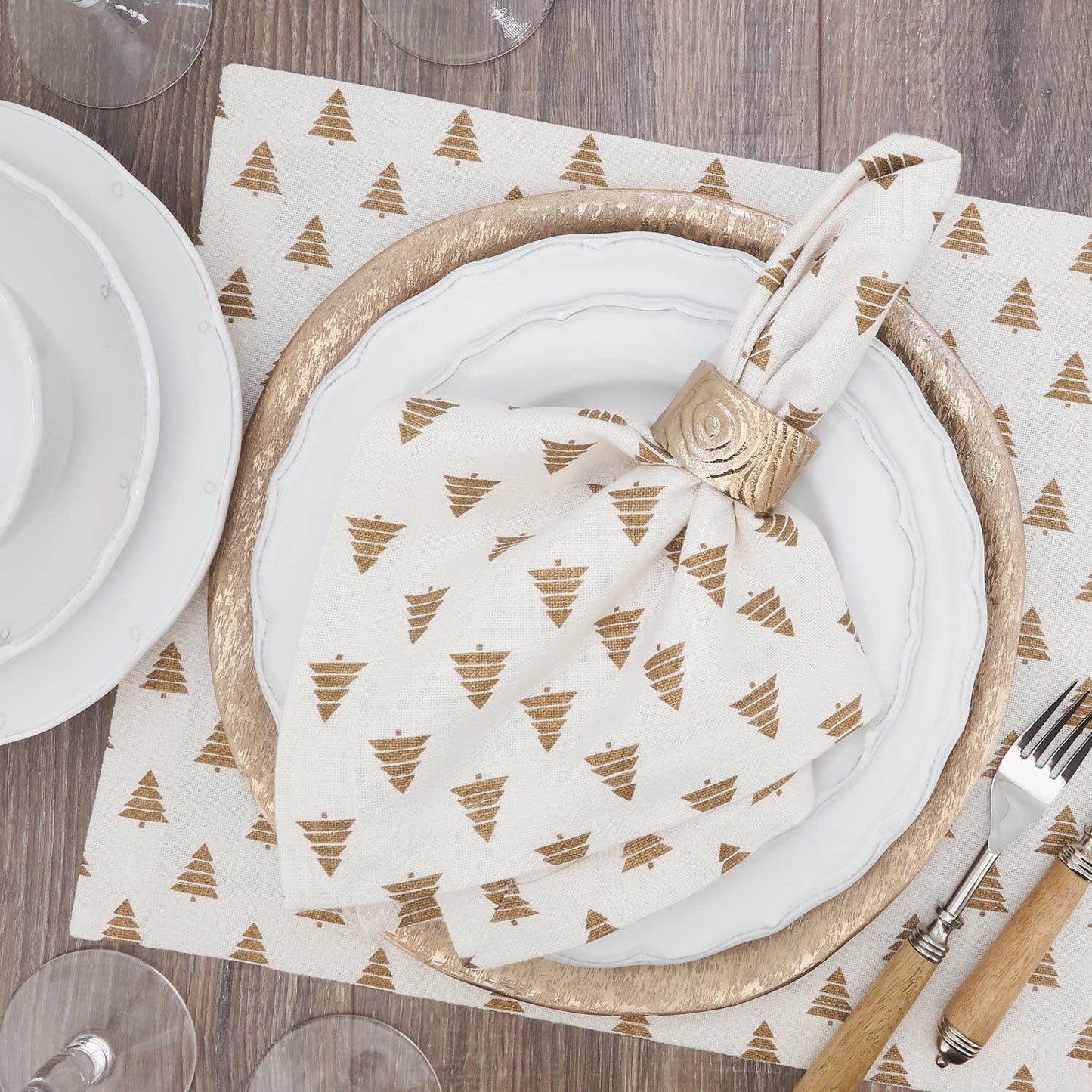 7555 - Gold Christmas Tree Cotton 20" Dinner Napkin