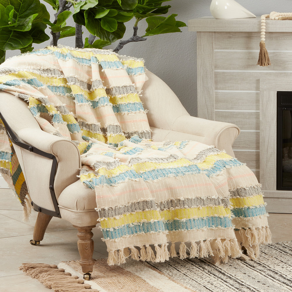 Fringe Stripe Cotton Blend 50"X60" Throw Blanket
