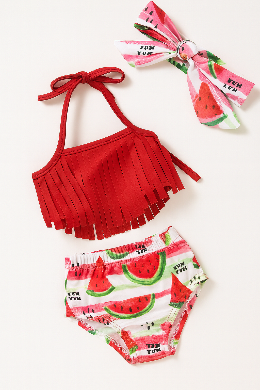 Red & White Watermelon 3pcs Baby Swimwear