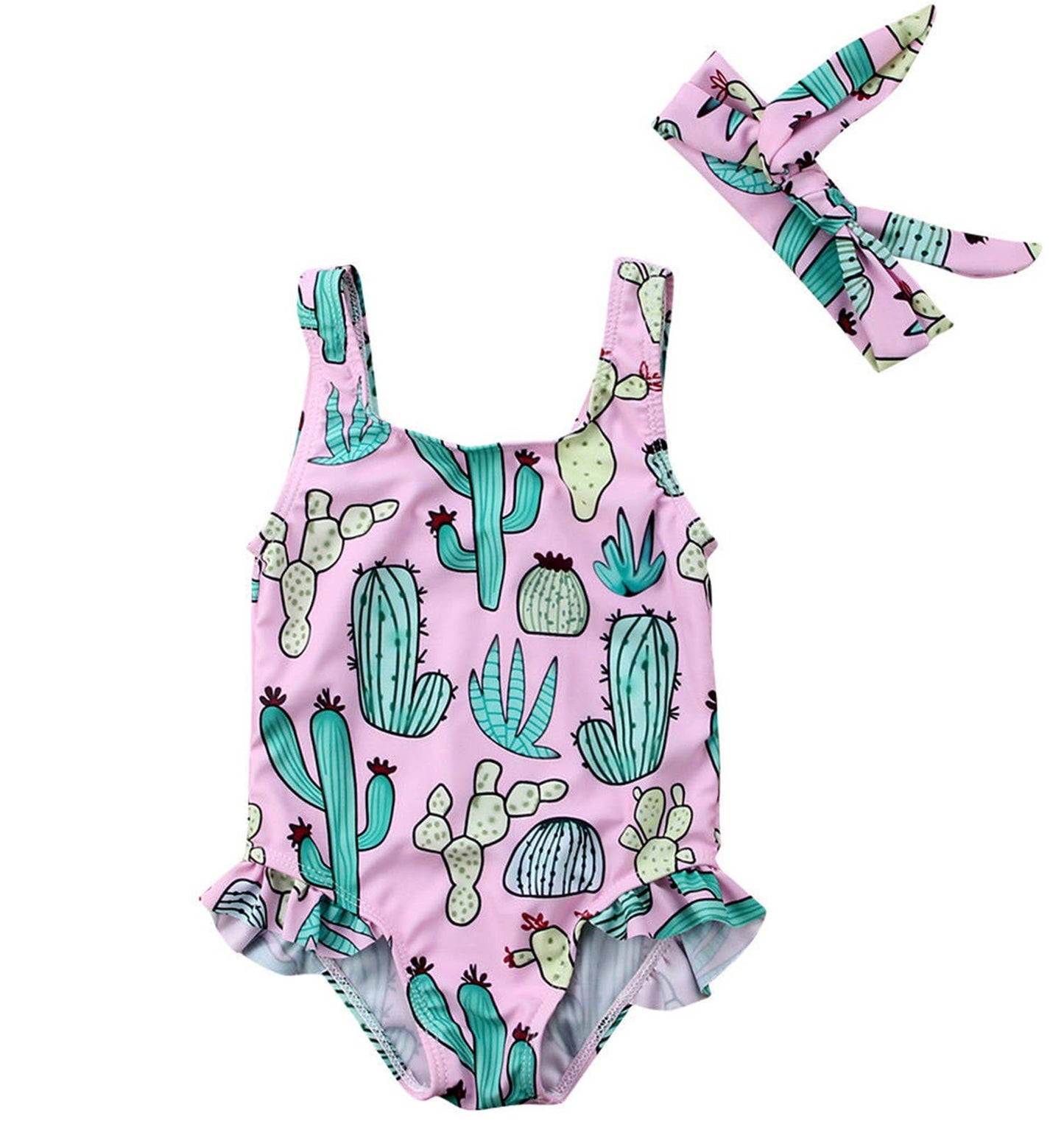 Cactus One-Piece Baby Girl Swimsuit & Headband