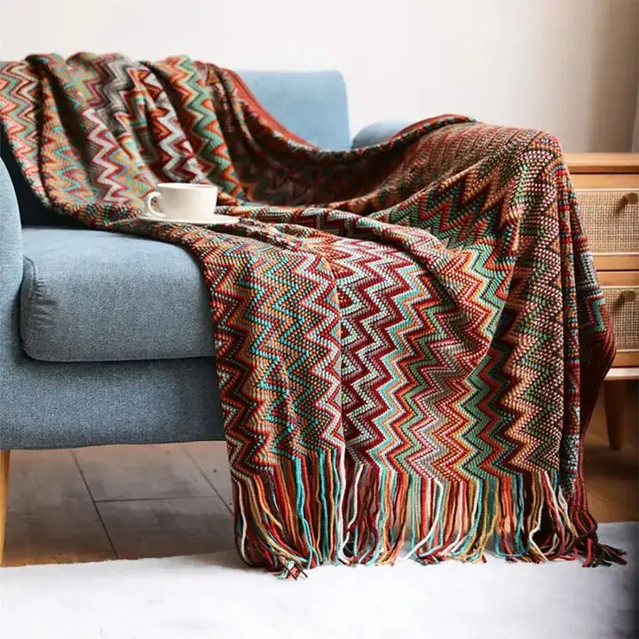 Red Zigzag Soft Boho Throw Blanket