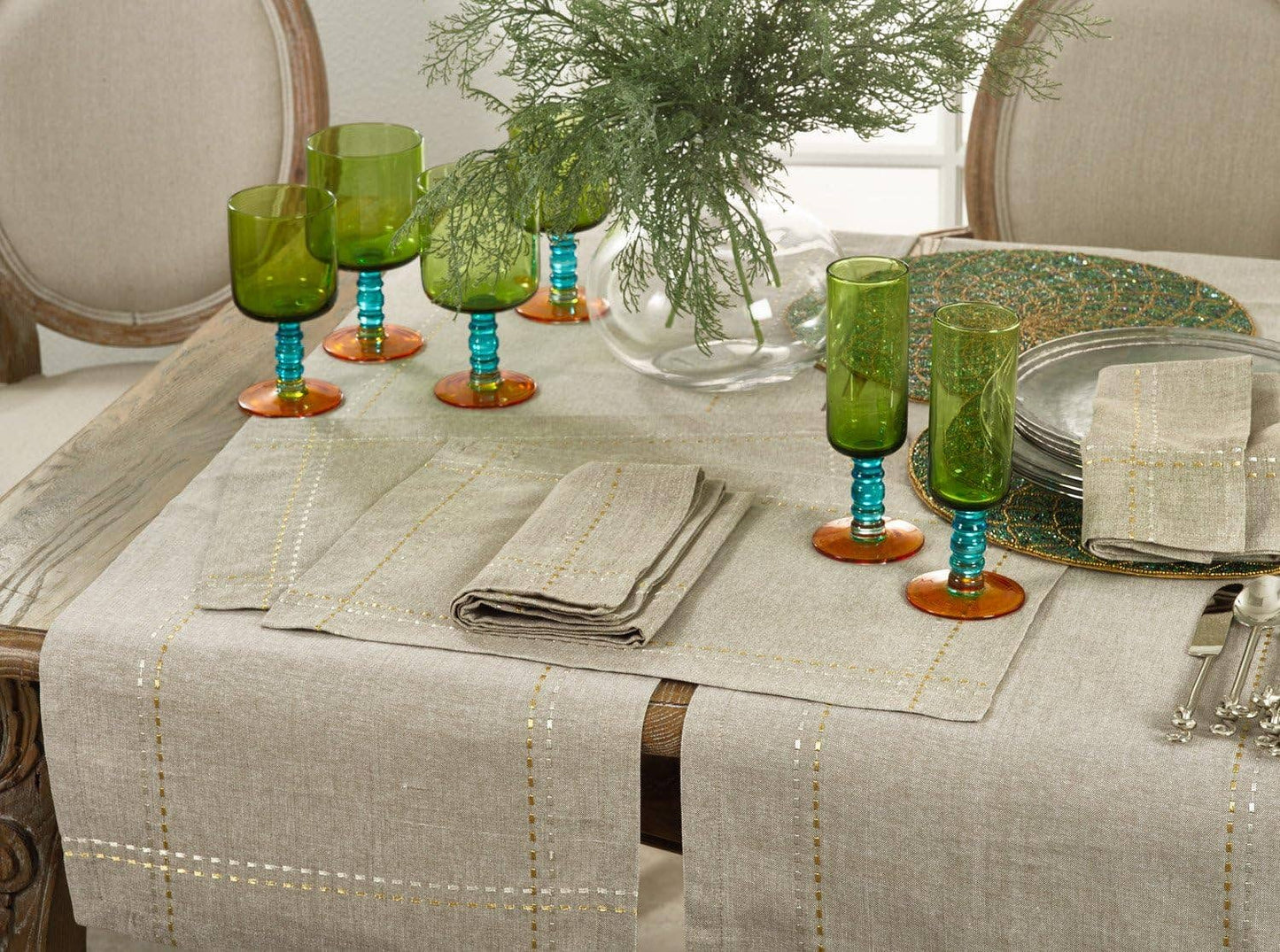17008 - Gold Stitch Cotton Natural 20" Dinner Napkin