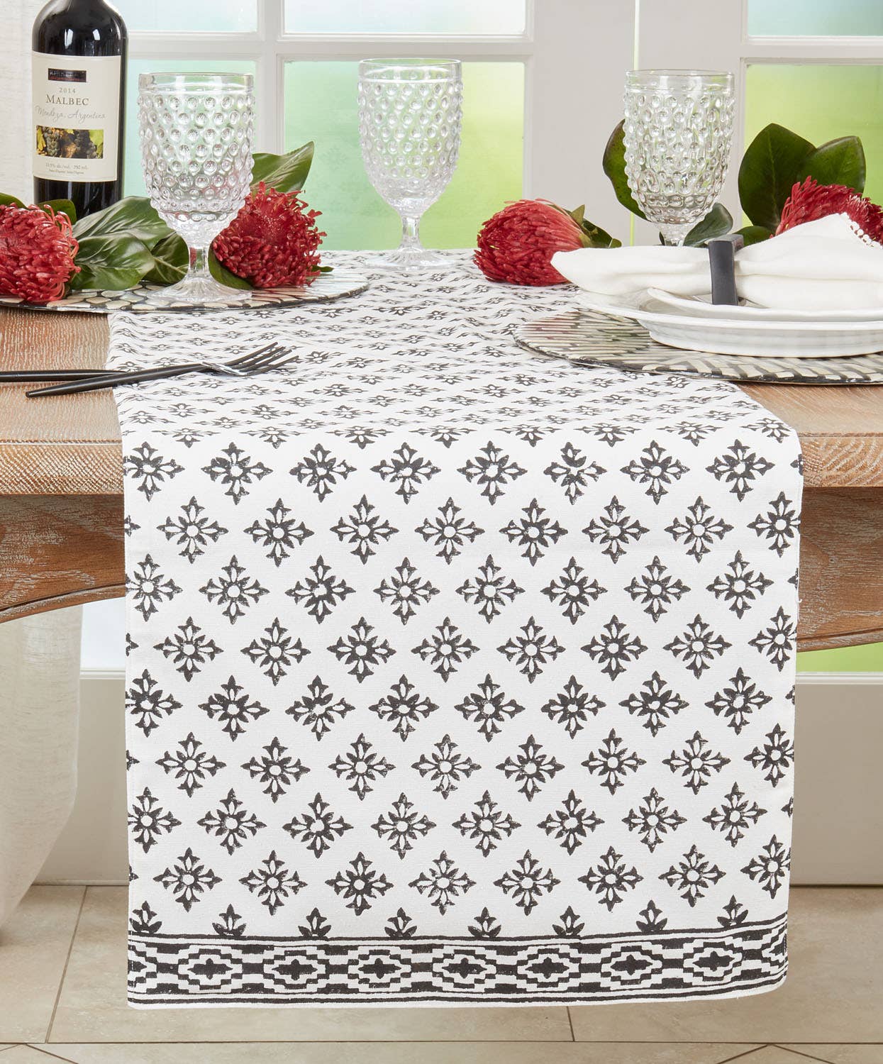 1505 - Geometric Cross Block Print Table Runner