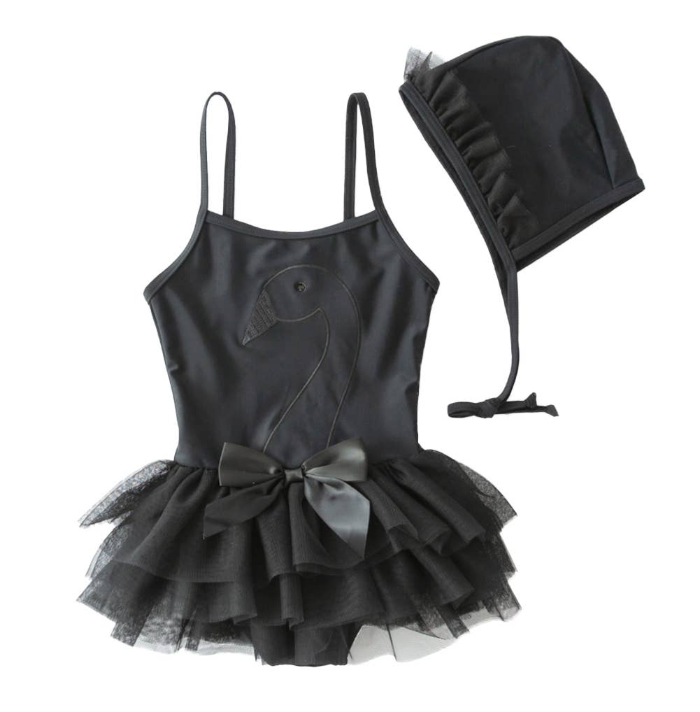 Black Swan Sequin Girl Tulle Swimsuit & Hat