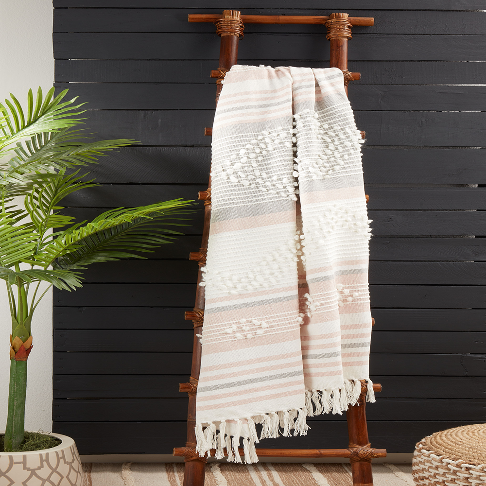 Pink Stripe Cotton Blend 50"x60" Throw Blanket