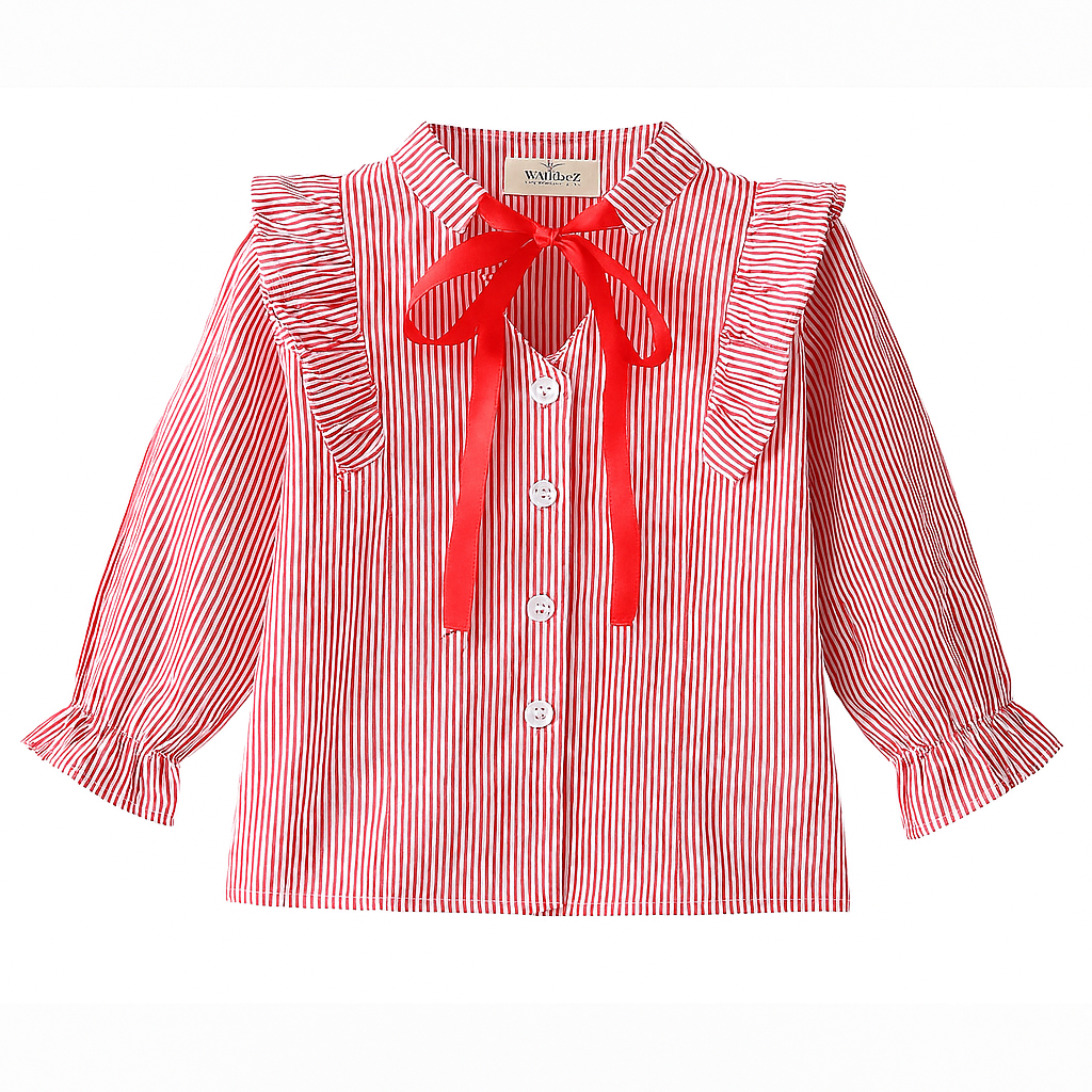 Red Ribbon Striped Toddler Girl Blouse