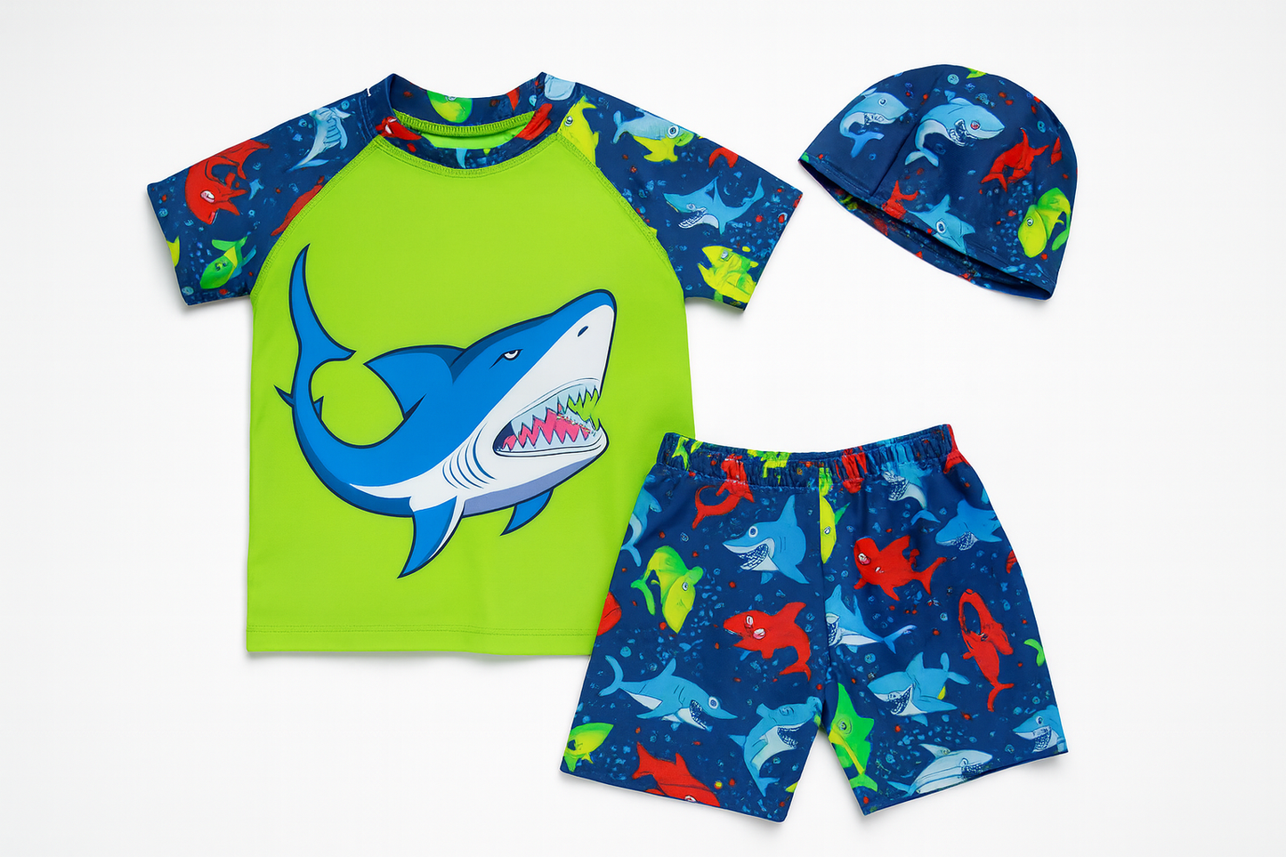 Green Navy Shark 3-Piece Boy Swimwear Set