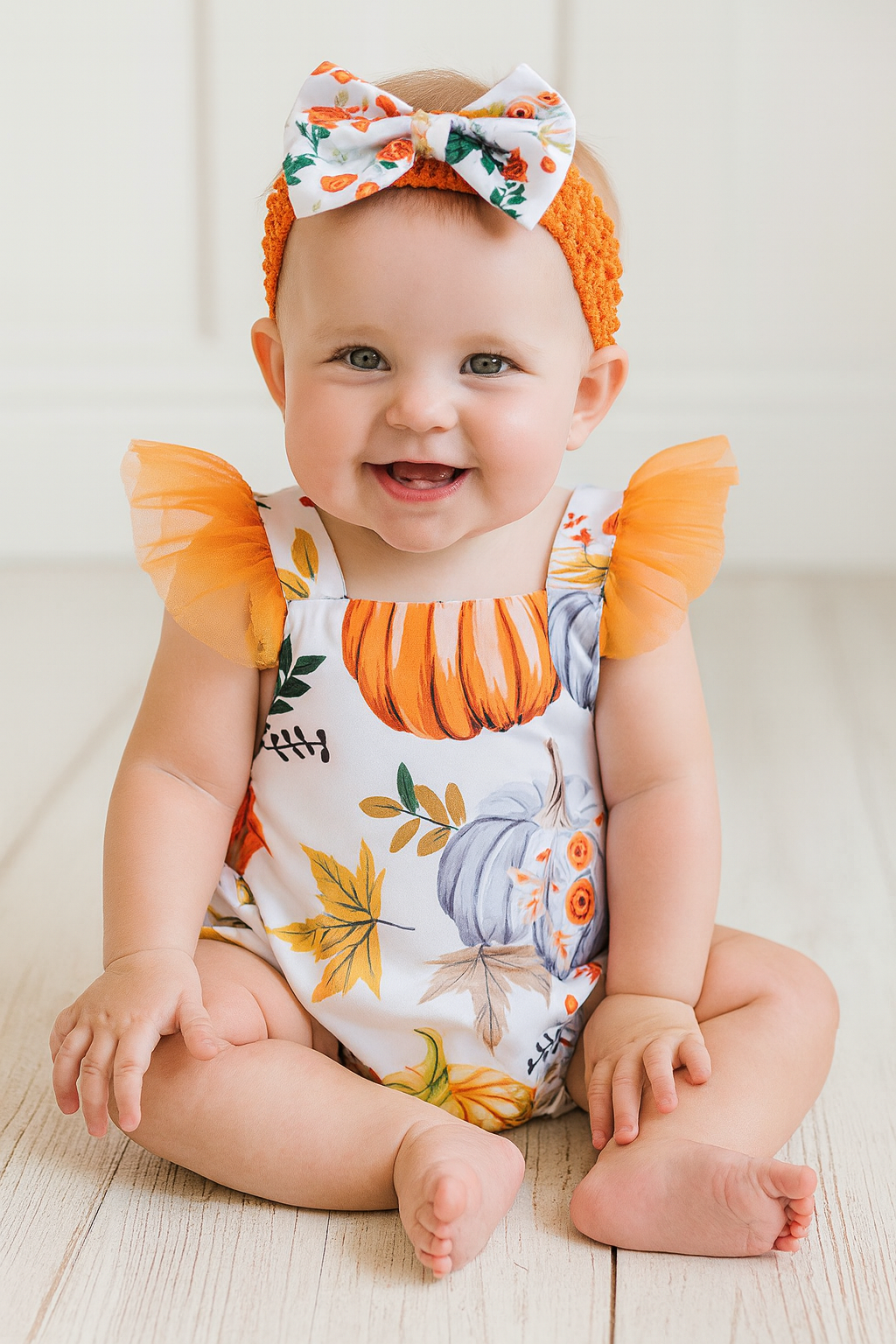 Harvest Pumpkin Baby Romper & Headband