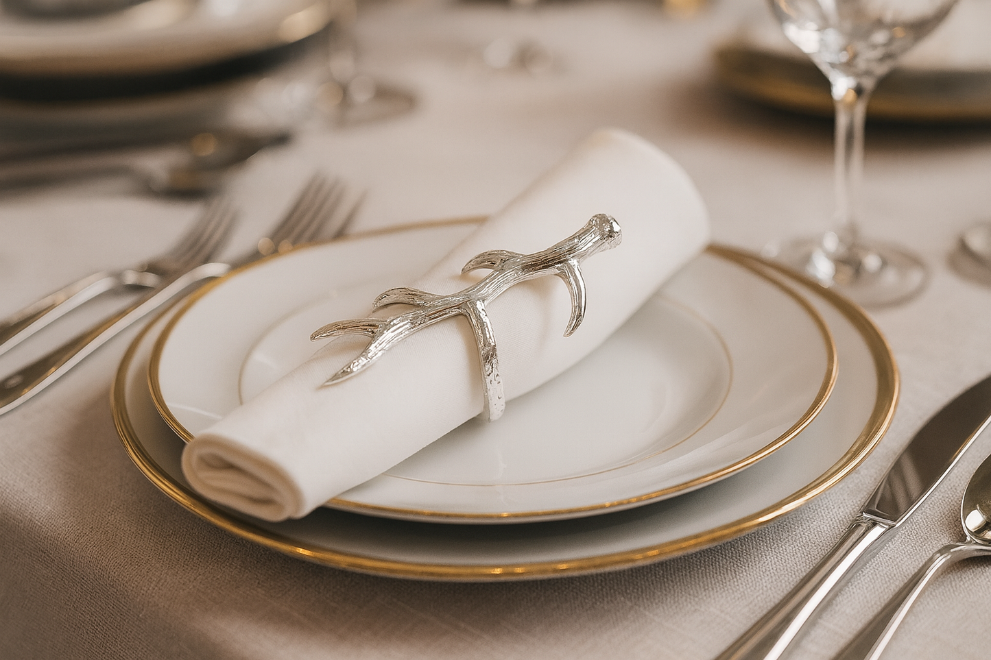 Silver Rustic Antler Design Metal Napkin Ring