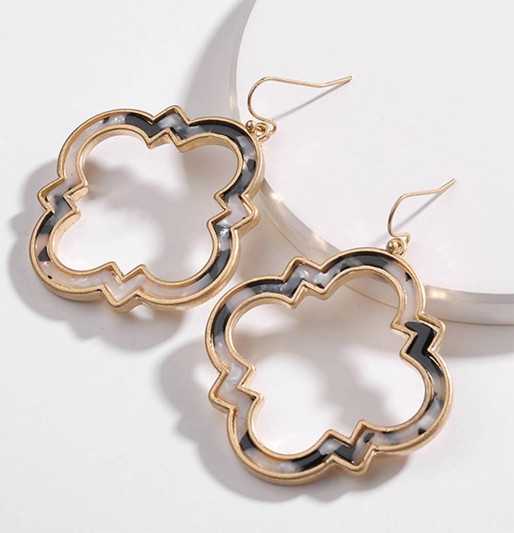 Black-White Morocco Frame Tortoise Shell Dangle Earrings
