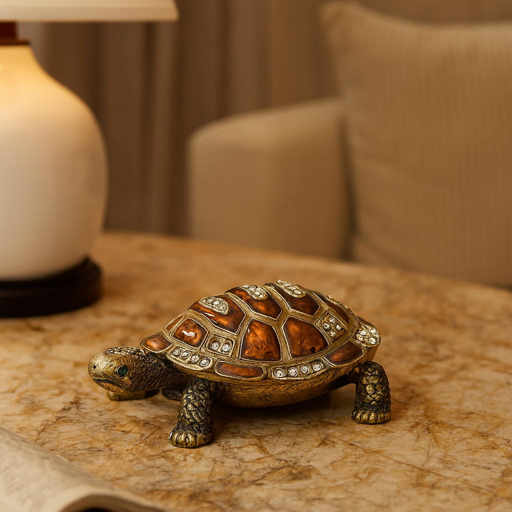 Jeweled Turtle Bronze 3" Trinket Box