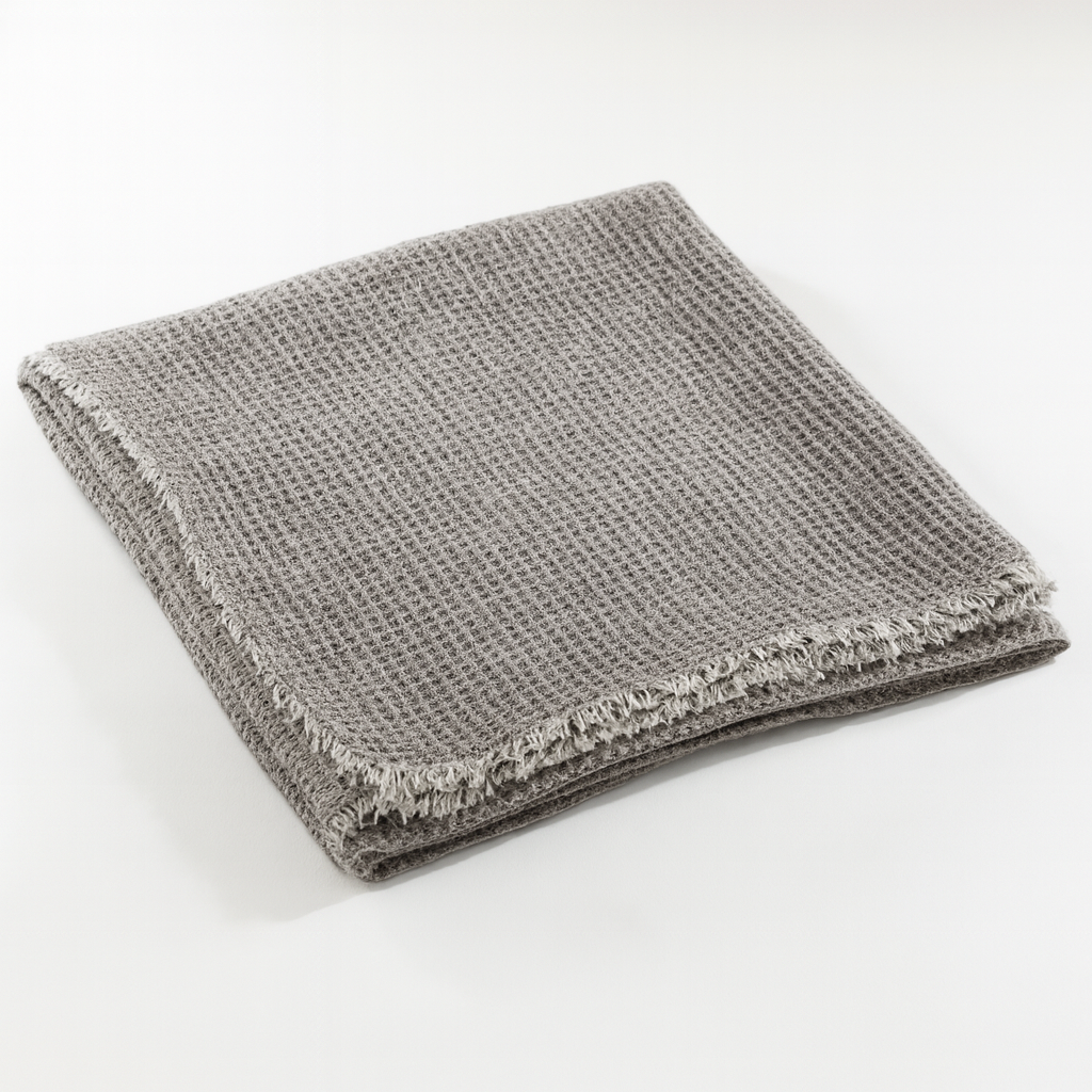 Graphite Grey Waffle Pure Linen Throw Blanket - 50"x60"