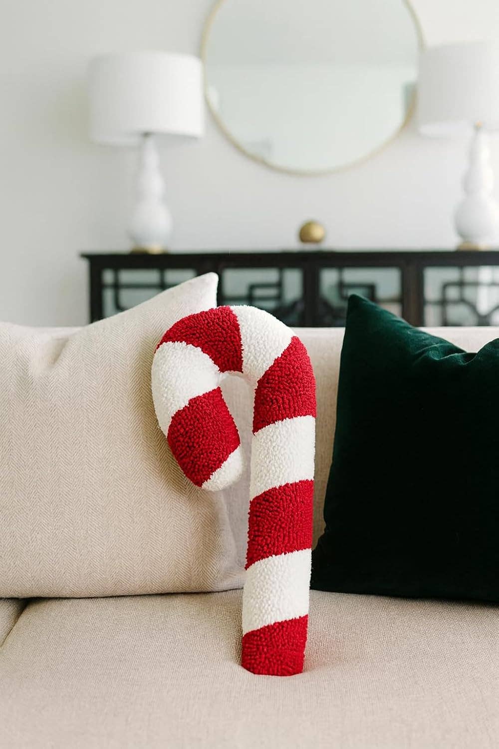 Red and White Candy Cane Filled Pillow - 8"X20"