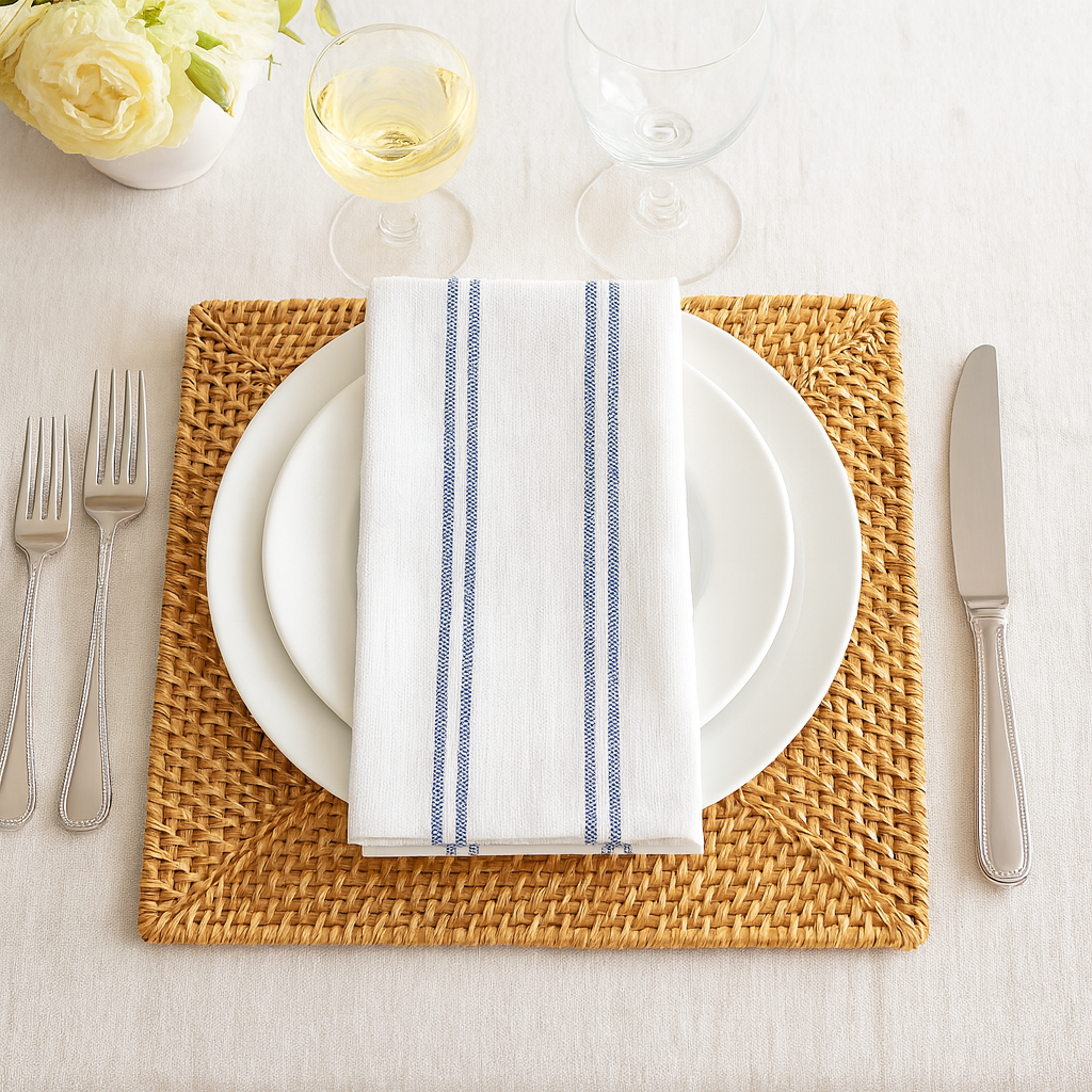 Indigo Modern Striped Linen-Poly Cloth Dinner Napkin