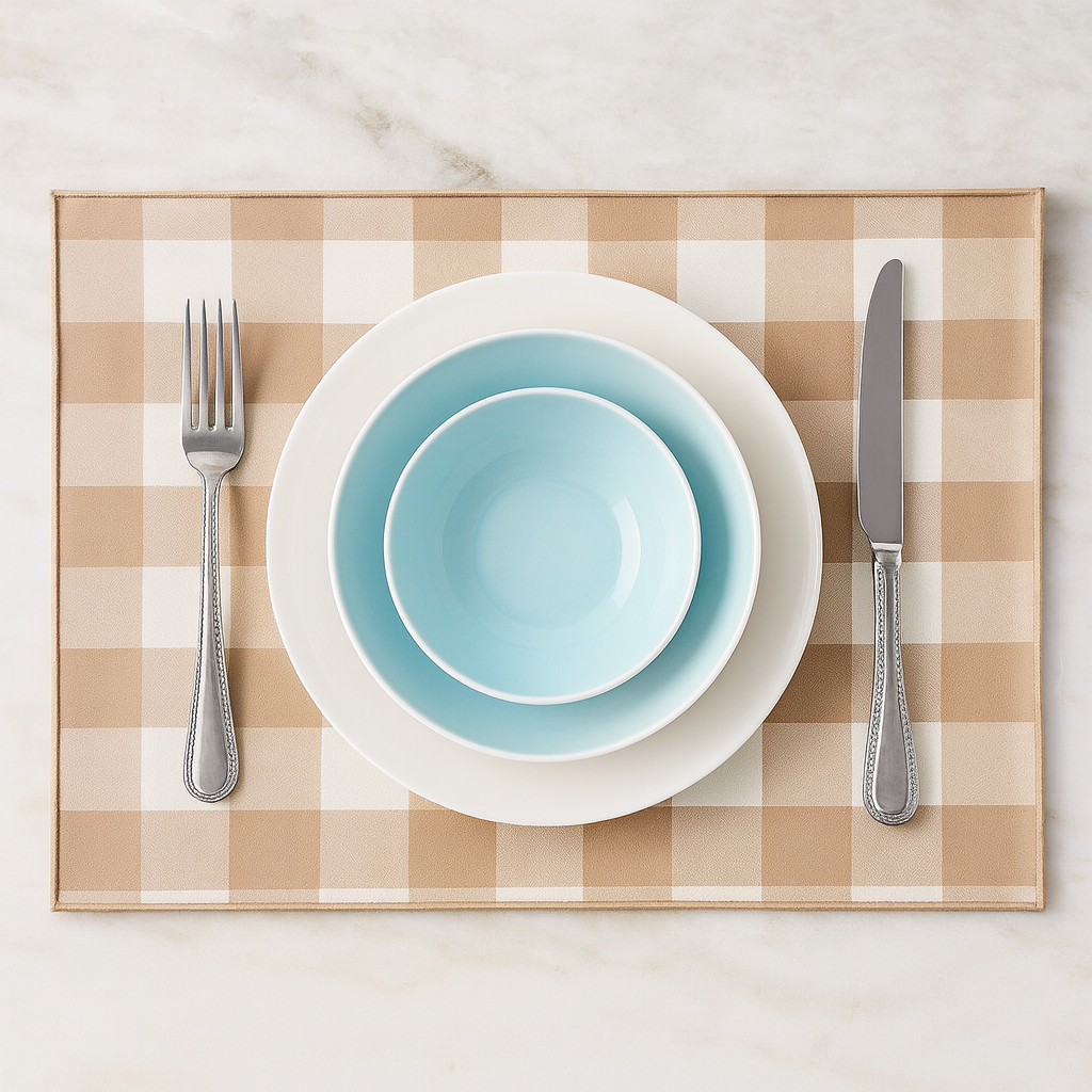 Beige-White Reversible Buffalo Plaid Placemat - 14"x 20"