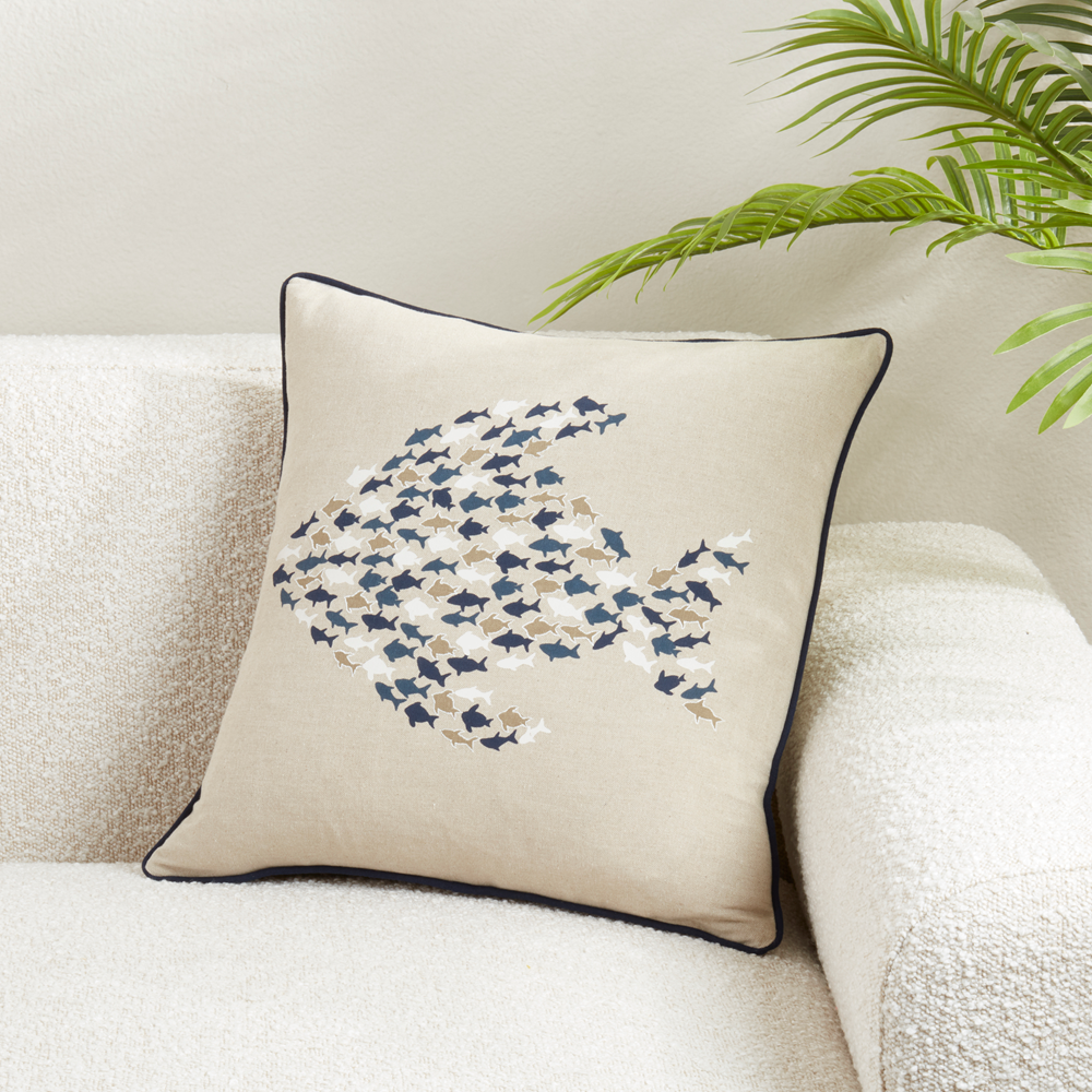 3723 - School of Fish Natural 18" Throw Pillow