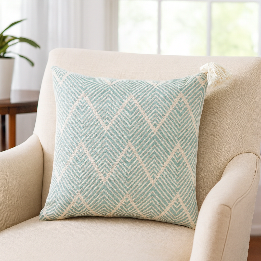 TBL0010 - Light Green Chevron Cotton Blend 18" Throw Pillow